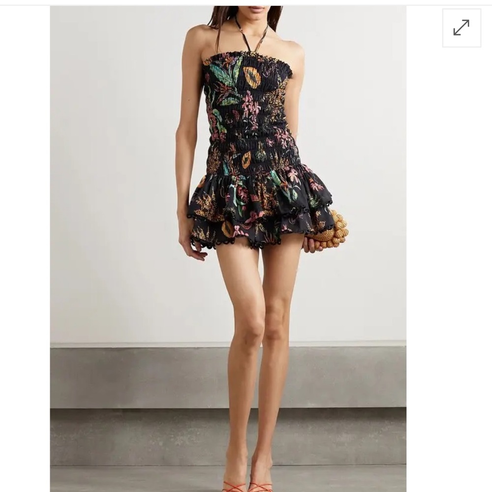 Charo Ruiz Black Floral Voile Mini Dress black floral strapless tube top ruffled